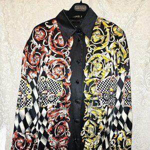 Escada Margaretha Ley silk motorcycle harlequin print blouse made in Italy